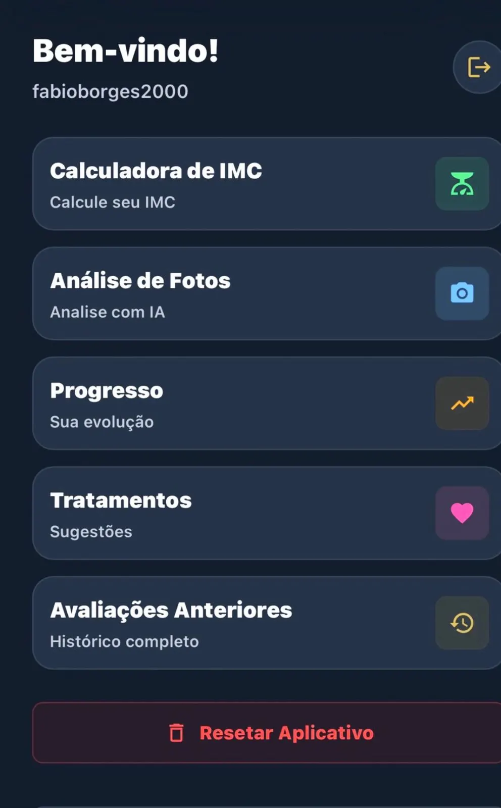 Aplicativo - tela inicial
