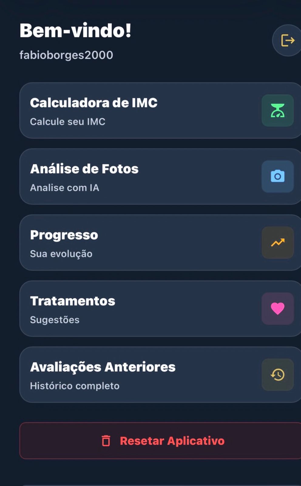 Aplicativo - tela inicial