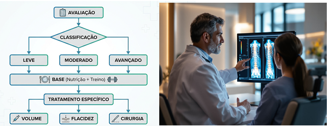 Pirâmide do protocolo: base, volume, tensionamento, cirurgia